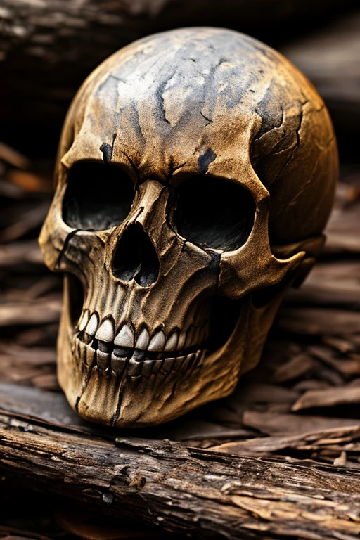 Skull with no jaw and it's embedded in the background that's metallic and isn't flat it more like has bumps it isn't all the way levelled