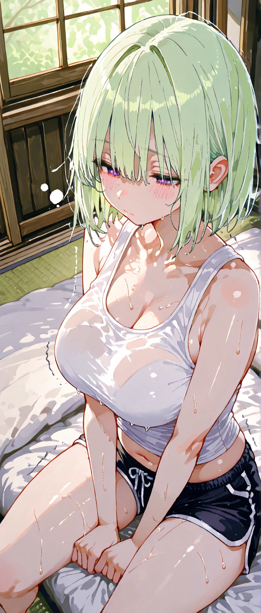 nsfw, (super fine illustration,8K CG wallpaper,best quality,extremely detailed,ultra high res,best aesthetic),(cowboy shot,from front),idolmaster, {{{syuko siomi}}}, (20yo, beautiful girl),(beautiful brown eyes), (beautiful silver hair), ((((extra short hair)))),( ((((mullet hairstyle)))), (wet hair), (wet skin), (sweat), (steam), (flat chests,midium breasts),((slender and tall)), ((nudity:1.4,topless:1.4,bottomless:1.4,expose breasts, breasts out)), ((pubic silver hair:1.4)), (indoor), (open mouths), (evil smile), ((stick out tongue)), (((one eye closed))), (feel good), (blush), (open clothes),(((sex,cowgirl)),(bouncing breasts), (semen, cum on body:1.5), (background Bathroom:1.5),