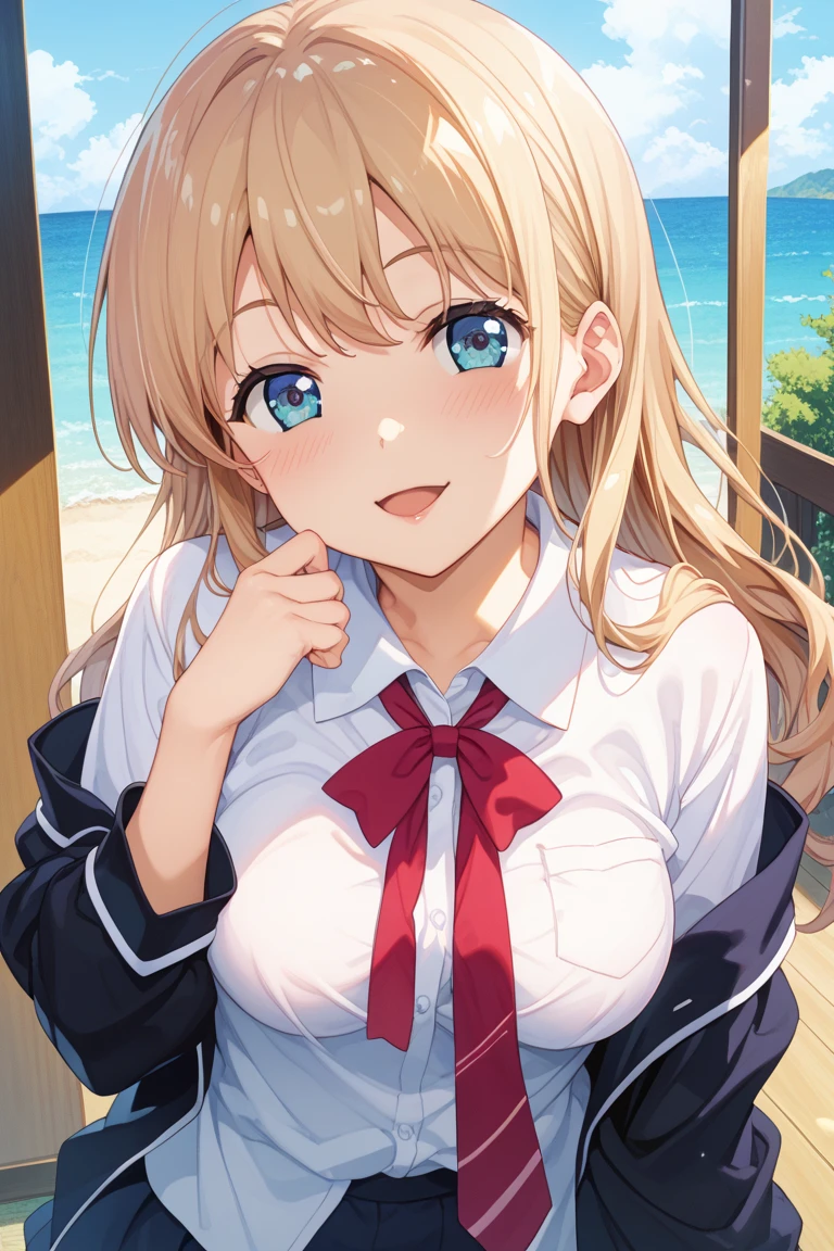 ((masterpiece, best quality)), insaneres, absurdres, solo, outdoors,
CLOTHING_BibleBlack_SchoolDress_ownwaifu, 
1girl, blonde hair,  long hair, blue eyes, 
black vest, red skirt, white shirt, collared shirt, suspenders, school uniform, black thighhighs, zettai ryouiki, necktie, long sleeves, pleated skirt, red necktie, 
(portrait, close-up)<lora:CLOTHING_BibleBlack_SchoolDress_ownwaifu:0.8>,
lens flare, depth of field, bokeh, embers, vanishing point, looking at viewer,