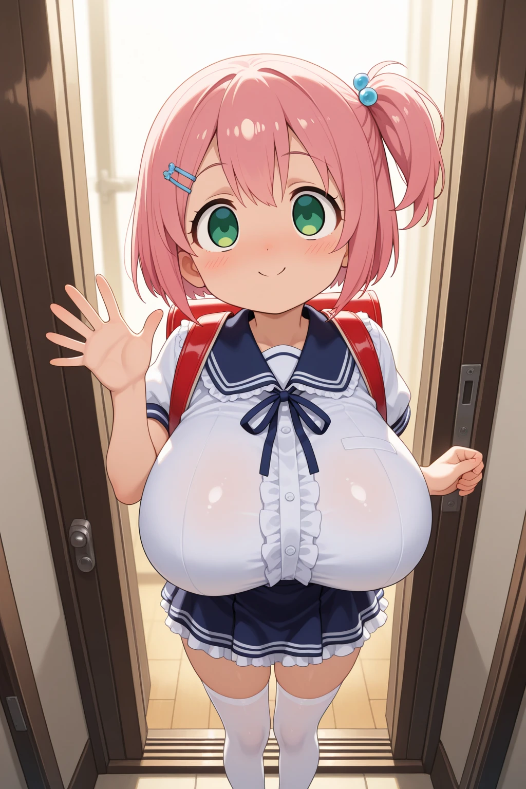 ultra-detailed,
master piece,best quality,high resolution,
beautiful eyes,detailed eyes,detailed face,
beautiful detailed eyes,symmetrical clear eyes,
1girl, (paizuri:1.9),(solo infant), (9 year olds:1.5), (Short legs:1.3), (infant:1.3), (Big Head), (Disproportionate breasts), (shy, Embarrassing), (顔とBig Breasts), (Huge breasts), (huge soft boobs:1.5), (Little Lori:1.5), (Petite body), (low length), (Loli Body), (Cute Face), (Elementary school girl:1.5), (Precocious and gentle Big Breasts), (Baby face), (Children's body),(lingerie), (negligee), Fishnet tights,Around town,Pink Hair,Extremely small sailor uniform,(gigantic breasts:1.5),
