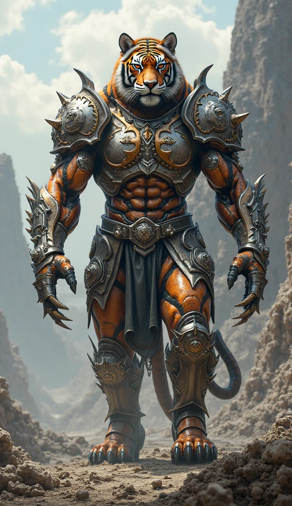 realistic beautiful handsome muscular naked bodybuilder man with a horned metallic mask over his lower face, hairy chest, full-body image, action pose, low angle view, futuristic interior background