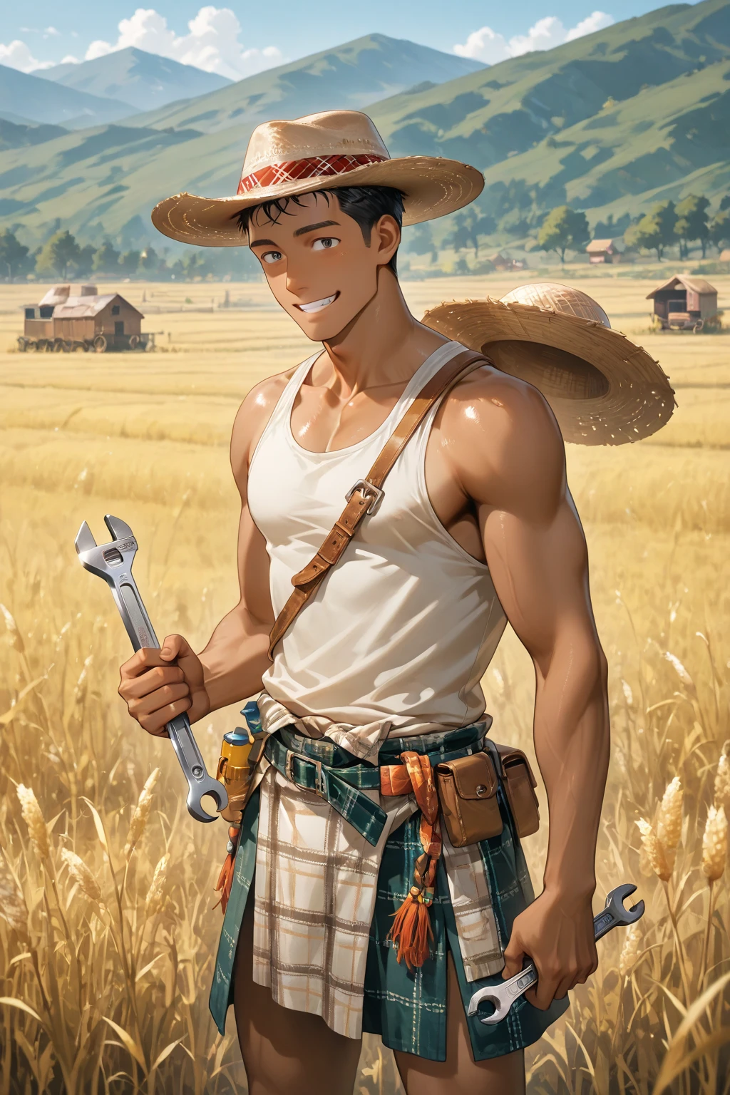 A farmer boy with pickaxe