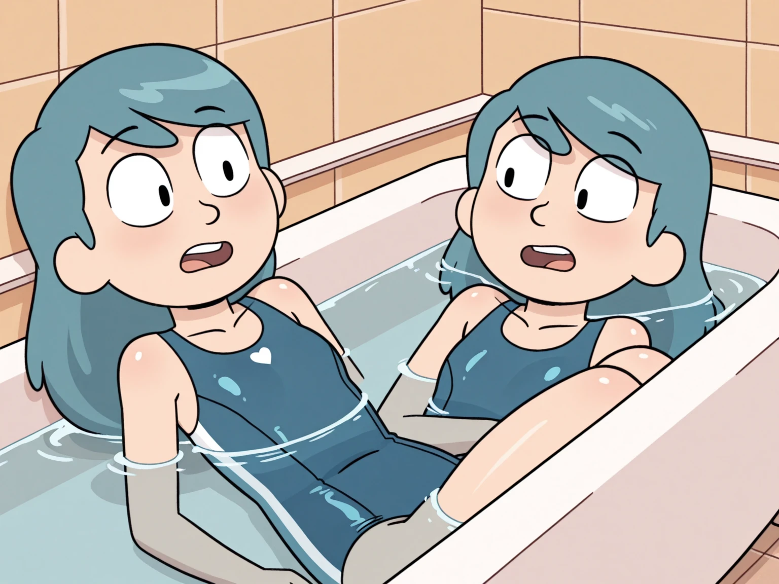 sam, totally spies, green eyes, orange hair, skinny, naked, reach around handjob, shota-boy, tub, foreskin, boy