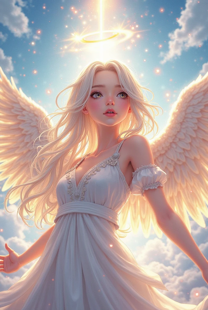 Beautiful Angel girl anime, blonde hair, eye blue , Guardian