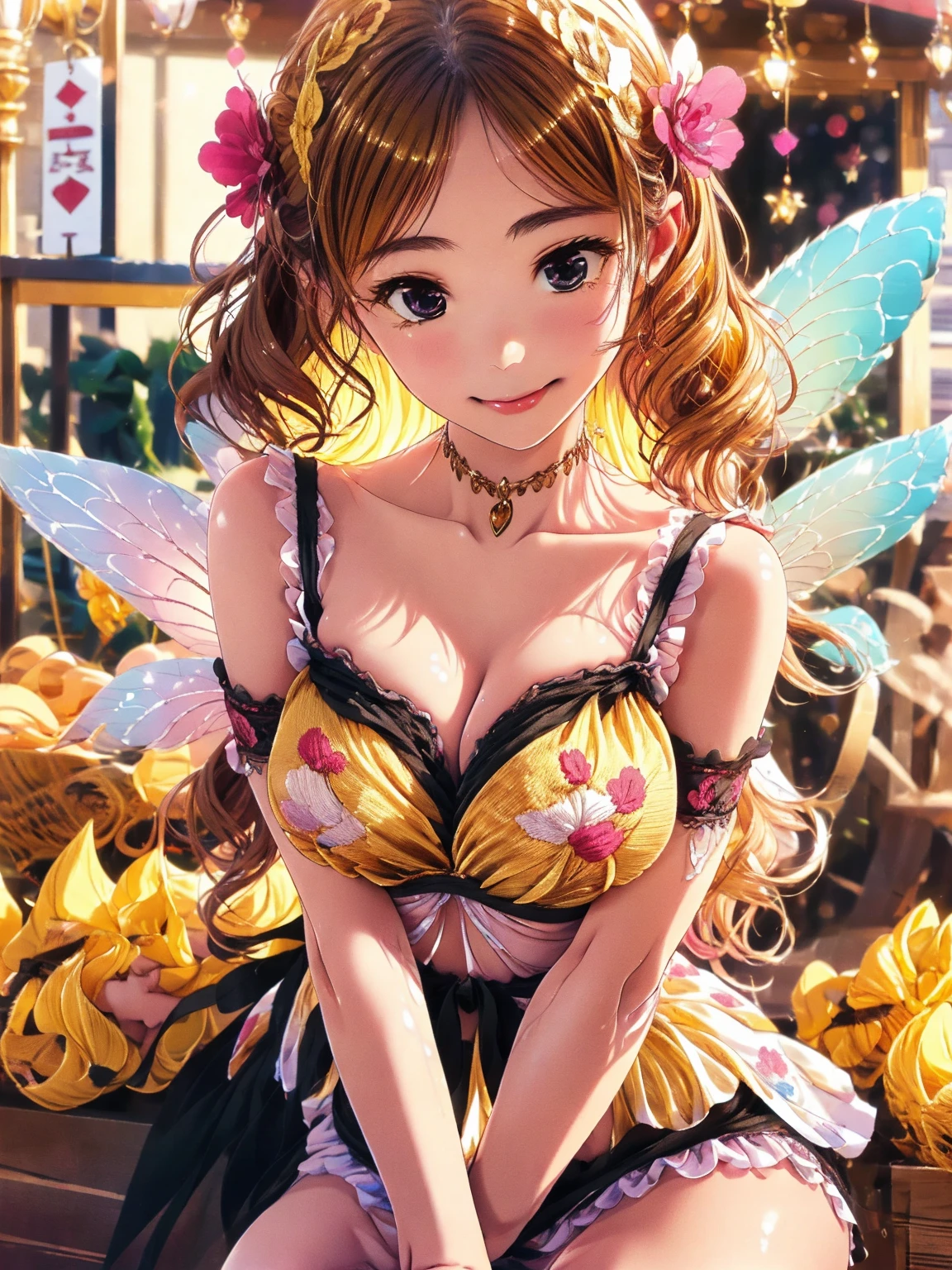 butterflys，closeup cleavage，in a panoramic view，Green grass in the background，Butterfly wings white，The butterfly body is pink