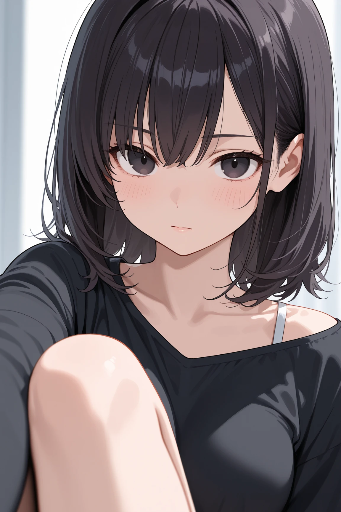 cover, ((((highest quality)))), (((Ultra-precision CG 16K))), (((masterpiece))), (((Very detailed))), (((Extremely detailed))), (((Black outline:1.3, Written boundary depth:1.3 , Written soft outline))), Maximum clarity and sharpness,Multilayer Texture, Surface Shading, Cinematic lighting, Beautiful details sparkle ,Perfect Proportions, Limited to one woman, BREAK accurate, Anatomically correct, Highly detailed face and skin texture, drawn in detail, Highly detailed facial and skin texture, Detailed eyes, beautiful hair, Beautiful Japanese Idol face, Beautiful and beautiful eyes, Beautiful body, Beautiful breasts, Beautiful thighs, Beautiful legs, Beautiful fingers, (Beautiful views) , skinny body, ((Beautiful Skin)), ((Skin Texture)) BREAK breast enlarged, medium Breasts, rocket breasts, (((perky breasts))), (covered nipples), slender waist, ( narrow eyes, blush, determined expression, hot, sweaty , Heavy breathing,) , (streaked hair, hair intakes, colored inner hair, ) BREAK (((wearing oversized character printed sexy tank top, wearing outfit in casual way, wearing pleats mini-skirt, breasts is covered by outfit))) , wearing earrings, BREAK ( stick breast out),(((looking at viewer, super detailed background , ))), BREAK (((portrait , close-up, bust-up shot, looking at viewer, bending over, on all four, sitting and holding her knee)), (natural make), random angle