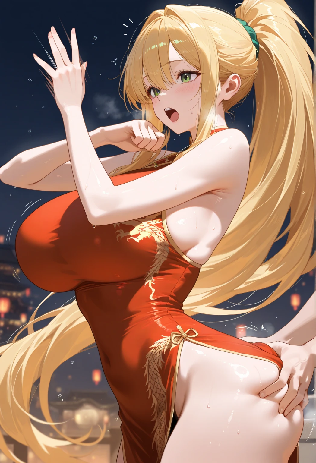 asuna,STAR, crown half up hairstyle,, Perfect female body, woman, seductive smile, large breasts, peach pink pupils, beautiful long dress, brown Clothes, dusk, dusk sky, sunset,Free Pose、Shoulder Off、Big Breasts、Cleavage exposure、Only one woman、Low - Angle
