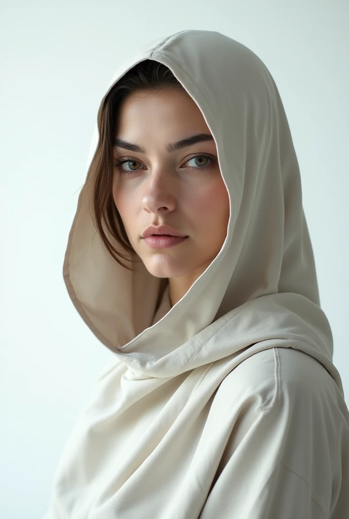 People with short brown hair wear white clothes.

People who wear a black hijab are female and wear white clothes.