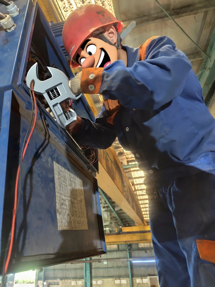 (masterpiece), best picture quality, real and delicate, (1boy), man in safety vest and blue helmet, helmet, young and cute, integrated with the scene, 3D effect is superb.