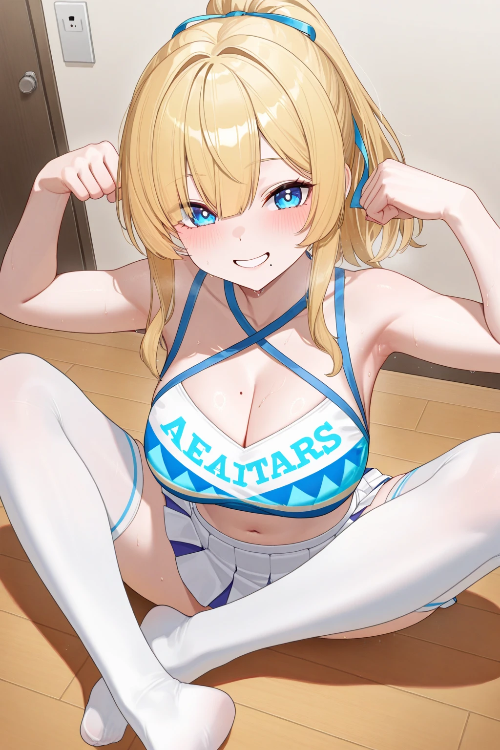 (masterpiece, best quality),  intricate details,
1girl,       <lora:cynthia-10:0.8> cynthia, blonde hair, long hair, hair over one eye, hair ornament, very long hair, large breasts, wavy hair, grey eyes
sweating, boob sweat, 
 <lora:Donburikazoku [MockAi - v1.0]:0.0> donburikazoku, simple shading, simple lineart, comic style