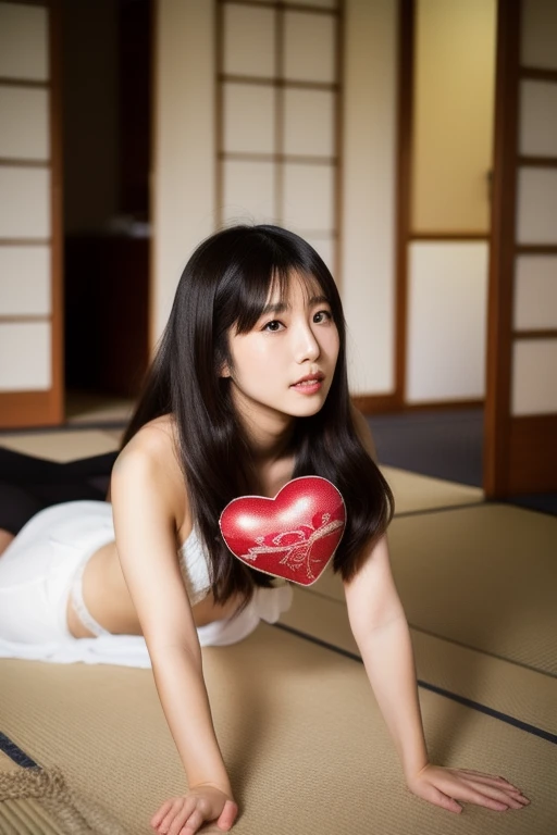 masterpiece, highest quality, Japanese girl, Heart shape in front of the left chest_tits_Challenge,Completely naked