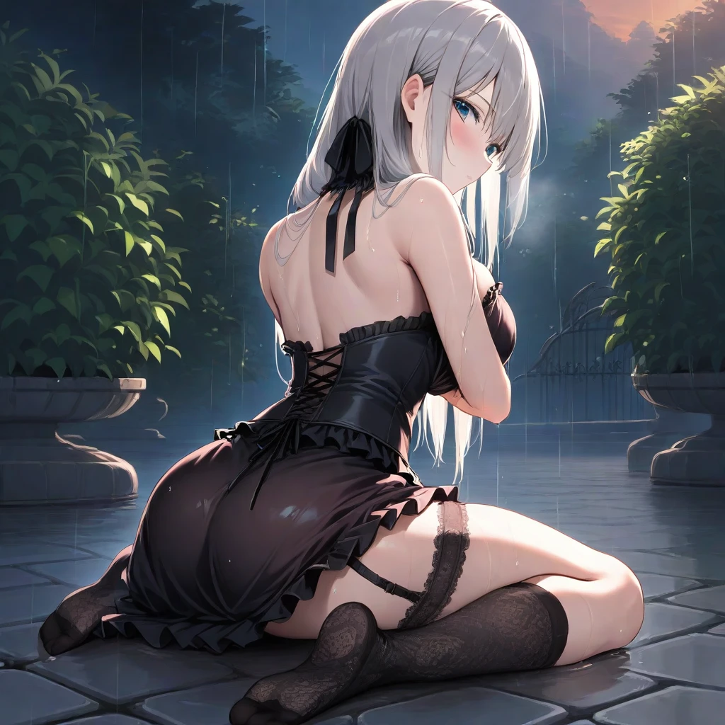 highly detailed,super detailed skin,super detailed panties,detailed beautiful eyes,(dark skin,Silver Hair,Fox Girl),(Perfectly detailed face),(Young) ,(camisole,mini skirt),(((m legs,))), (((Black underwear))),cameltoe,garden,noon,sweaty,Smirk,High resolution, masterpiece, Highest quality, High resolution