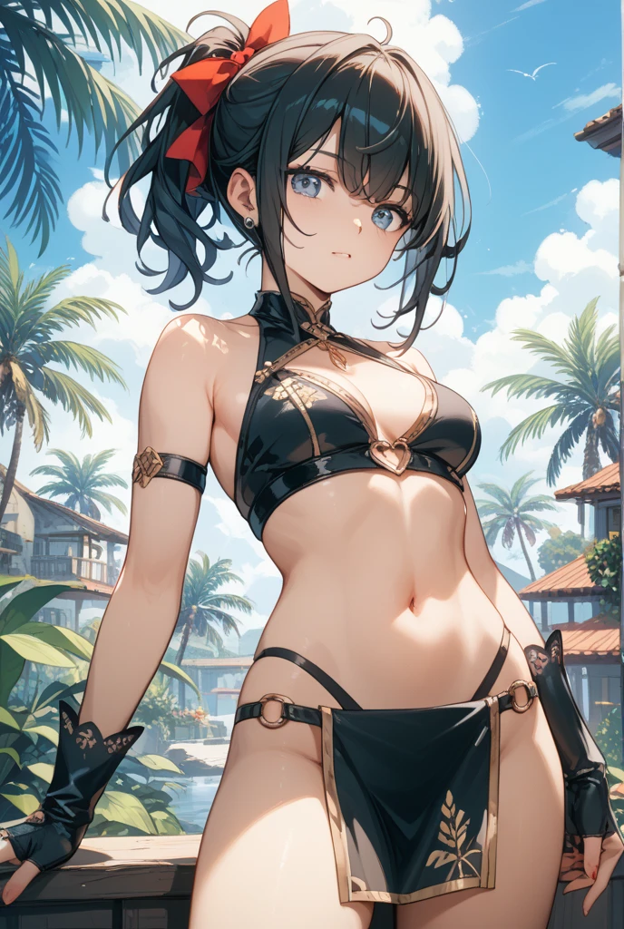 1 girl, high quality, (short hair), forehead, (medium breast), (straps on thighs:1.3), white background, plants, (stocking), (sweaty:1.1), (nipples:0.8), thick thighs, (middle Ages:1.2), (cameltoe:1.1), bikini, (cyborg), armor,