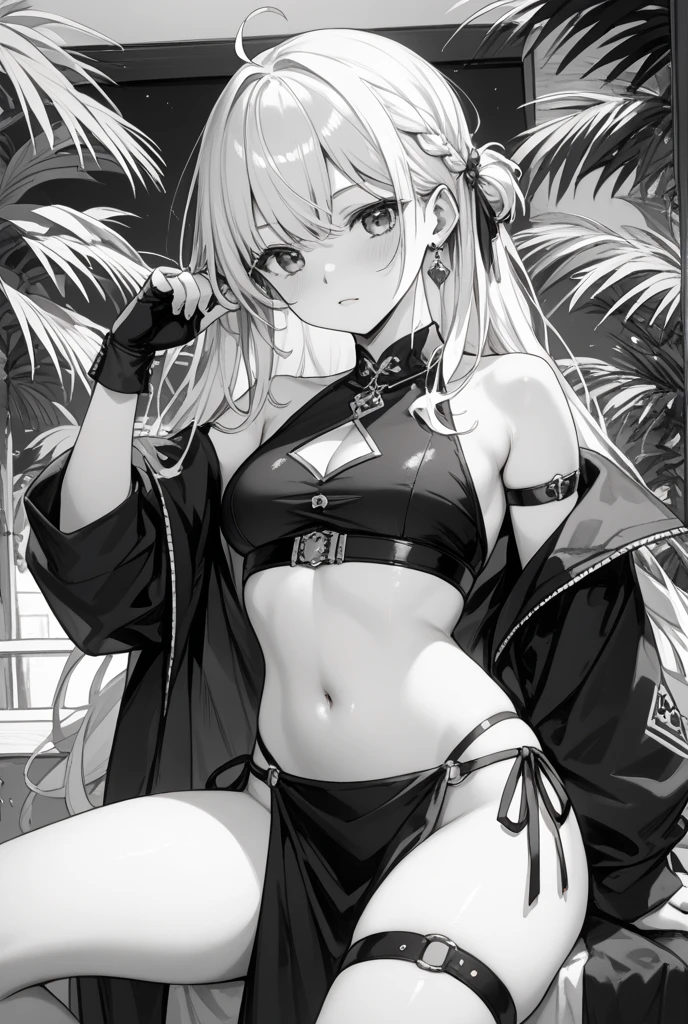 masterpiece, best quality, 1 solo girl, platinum hair, blue eyes, long hair, medium breasts, sexy body and face, wavy hair, smile, sleeveless shirt, scarf, black thigh-high, mini skirt, pendant, bracelet, jewelry, earrings, feather hair ornament, book, lying at the bed, night, sexy pose, cowboy shots, detailed body, face, and eyes, sharp focus, vibrant, creative, dynamic, high definition, high resolution, 8k, (Upscale: R-ESRGAN 4x+ Anime6mage enchance:4x), voluptuous body, cinema lightning, dakimakura style, looking at the viewer,