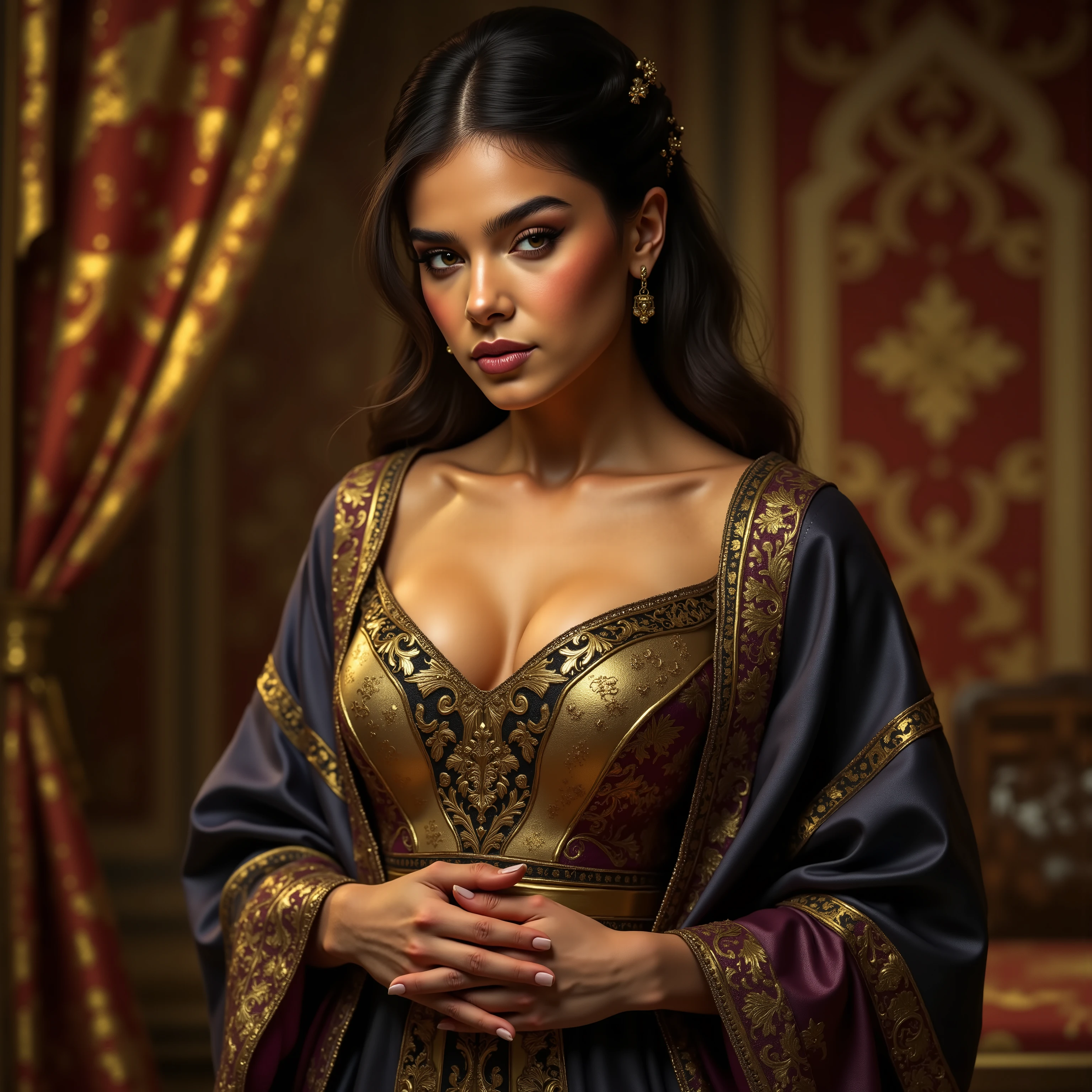 a woman in 1880s dress, a woman in 1980s outfit, a woman in 2180s futuristic outfit, masterpiece, highly detailed, photorealistic, cinematic lighting, dramatic lighting, intricate details, fashion illustration, oil painting, studio lighting, ultra-detailed