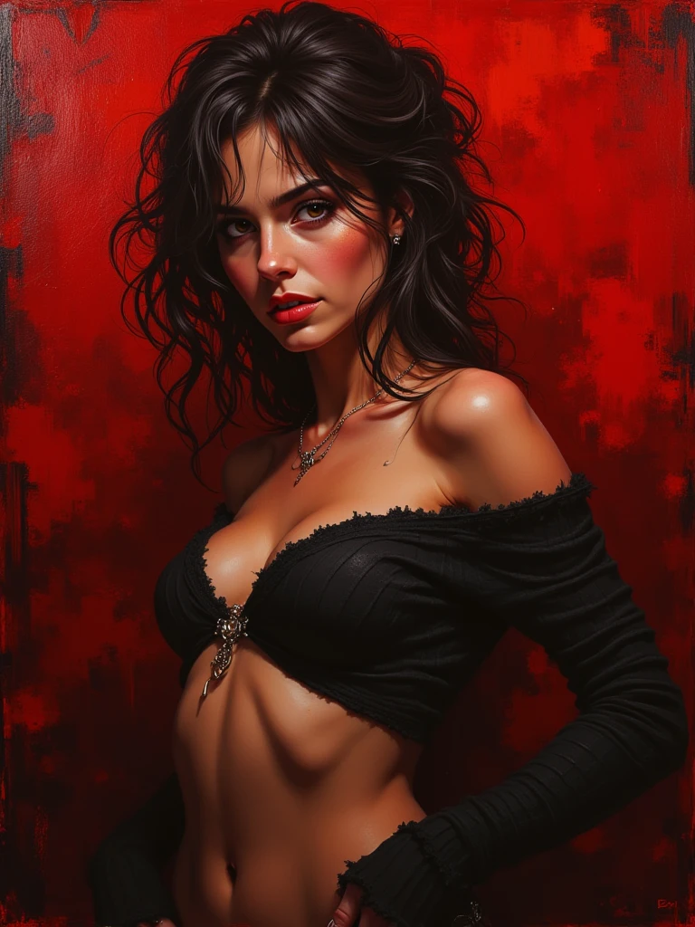 1woman, (((MonicaBellucci))), Beautiful vampire, bared fangs, blood-covered river as background, watercolor style smear, art, dramatic lighting, David Lynch's image style, abstract expressionism, metaphysics, expressionism, golden ratio,details aesthetic octane render excellent composition natural textures 8k oil paining masterpiece sony a7c ISO 50
