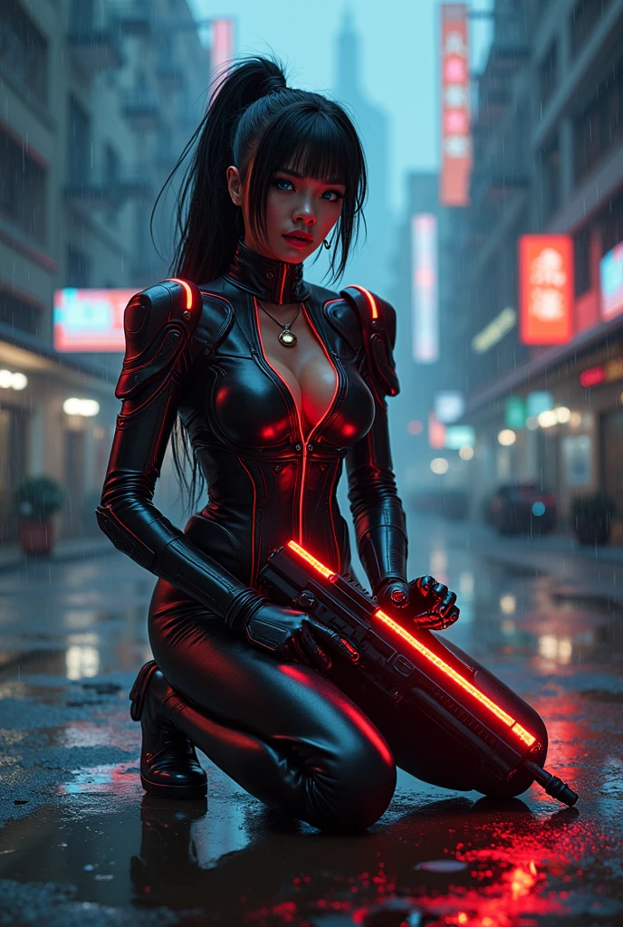 arafed woman in a black outfit the ninja, is depicted in a dynamic pose, holding a sword and a red leash, very beautiful cyberpunk samurai, portrait of a cyberpunk samurai, cyberpunk samurai, badass anime 8 k, cyberpunk assassin, goth ninja, female assassin, urban samurai, perfect eyes, crystal clear eyes, cyborg ninja, portrait ninja gaiden girl, ninja outfit, female cyberpunk anime girl, cyberpunk geisha, beautiful female assassin

