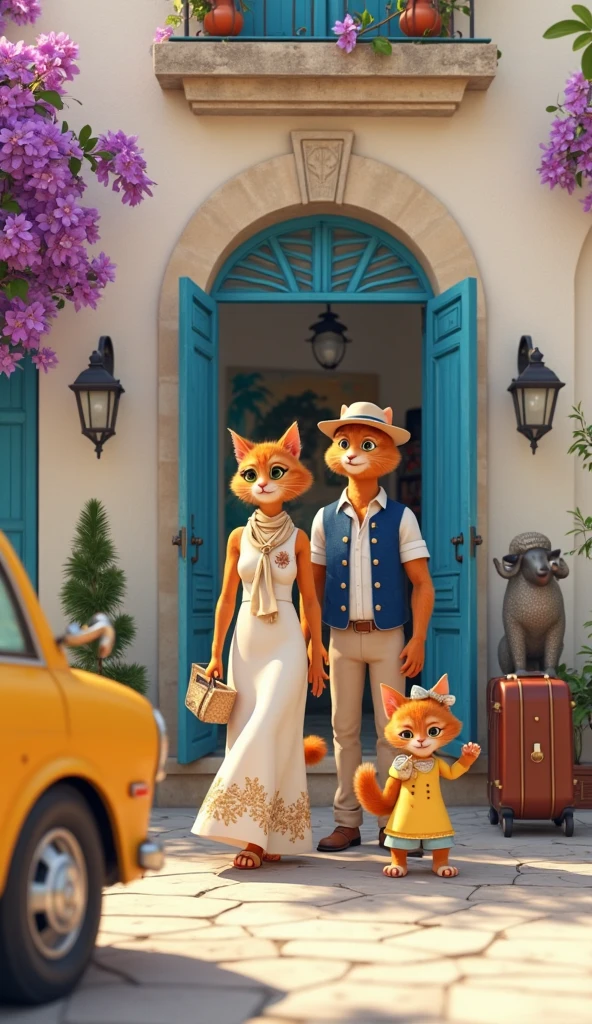 a tall man, a woman, a large white wolf dog, and a small brown puppy, detailed portrait, elegant fashion, highly realistic, photorealistic, 8k, ultra-detailed, best quality, masterpiece, cinematic lighting, dramatic shadows, vibrant colors, golden hour, beautiful scenery, lush forest, romantic atmosphere