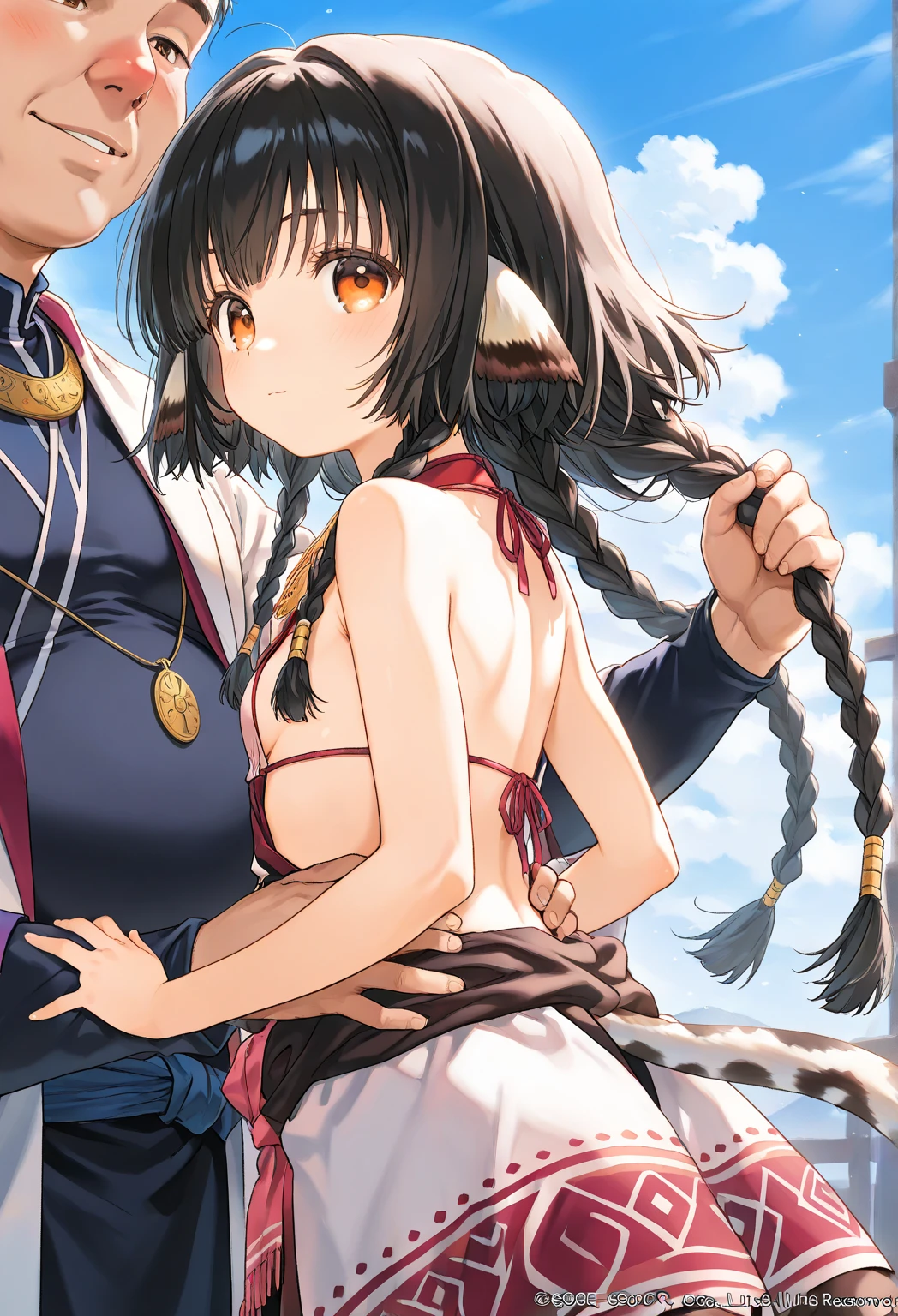 shoot from below、Black、Dynamic Angle、In the jungle、Girl、Girl、Short、Younger、Lower school girls、Innocence、Pure、Pussy、Indian、Both eyes open、National costume、Ethnic Makeup、black-brown skin、flat chest、Nipples、forehead、Looking down with pitiful eyes