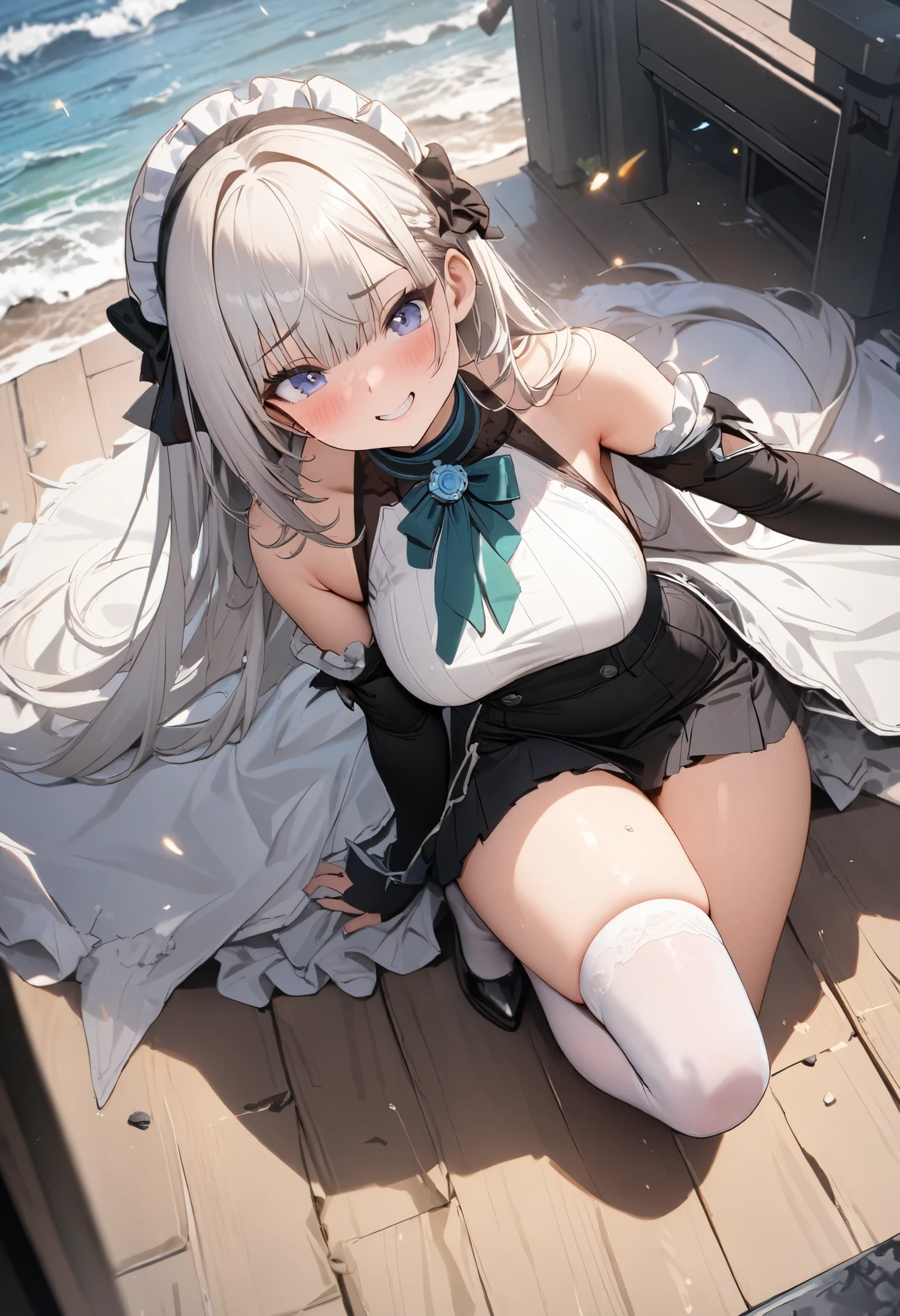 Masterpiece, Ultra High Resolution, Godrays, 8k, Top Quality , (((by the ocean, cliff up high, Sitting on a high clifftop, looking down at the sea, Sandy cliff floor, waves, seaguls in the sky, boat in the distance, atmopheric veiw, sunny))), (((white long pigtails styled hair, White cat ears, White cat tail, maid headband))), (((White and black Maid styled bikini,Tight ,Topless, no bikini top, no bra, Exsposed breasts, Large tits, Errect nipples, extremely short black skirt))), (((Visable puffy camel toe, Female love juice on legs and floor))), (((Black maid boots))), (((Long white lace gloves))), (((White Lace thighhigh socks, detailed Lace white garter belt connected to thighhighs))), (((Chubby legs, Rounded hips, slender waist))) (((Detailed hands with four fingers and one thumb))) (((Body and face Sweating Profusely))), (((legs spread wide,fingering her vagina, masturbating her vagina, 4 fingers deep in vagina))), (((Detailed hands, 4 fingers 1 thumb))), (((detailed skin))) (((face to express happiness, slightly open eyes, keen vision, eyes slightly open, open mouth, Tongue hanging far out with heavy amounts of drool falling out ,ahegao face,expression of anguish, Heavy breathing, Moaning))), (((Reddening cheeks, embarressed cheeks))), (((head tilted back, chest pushed forwards, back arched, heavy breathing))) staging,anime cgi, render of a cute 3d anime girl, attractive cat girl, beautiful young catgirl, anime style. 8k