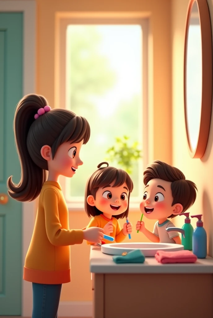 Children learning to brush their teeth