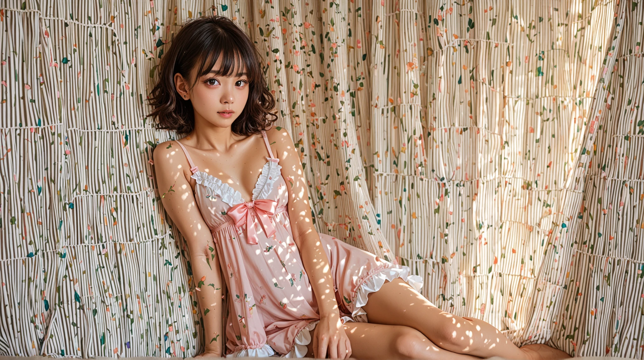 1 girl，(best quality, masterpiece:1.2), Super detailed，Solo selfie，off shoulder dress,chinese princess, (Pink belly pocket） ( Hanfu：1.3, )，Vision，background bokeh,A beautiful girl,Are thin,Slim figure,Thin legs,Small waist,Thin thighs,