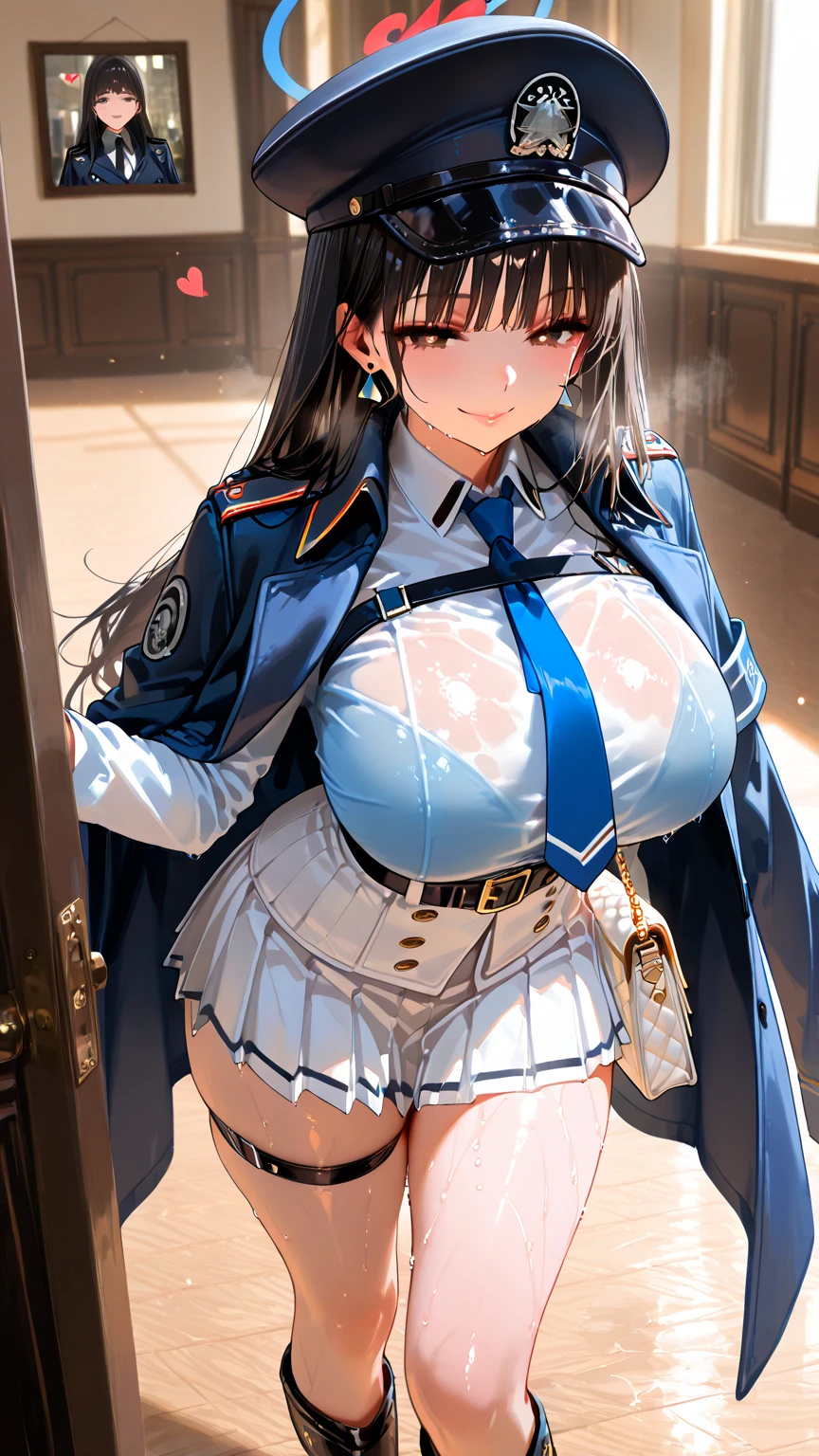 A girl、漂亮又beauty的眼睛、Lovely、Professional lighting、best quality、beauty、(Uniforms: 1.5)、indoor、Ponytail、(Large Breasts: 1.3)、Proportionate face、School、Beautiful legs、whole body