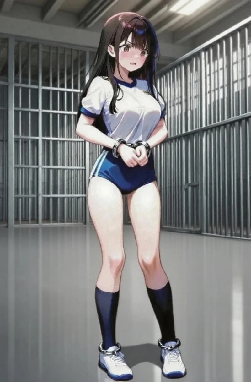 ((sexy girl ,gyaru))nsfw,glamorous,  voluptuous, prison ,embarrassed, flushed, flushing,((stripe  swimsuit))lerection of nipple,pussy juiceblack hair,breasts blowjob