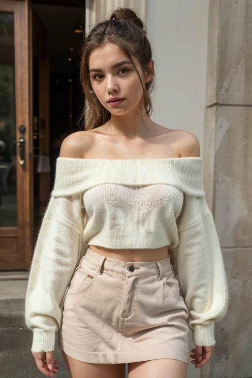 ((best quality)), ((masterpiece)), (detailed), 1girl, off-shoulder sweater,