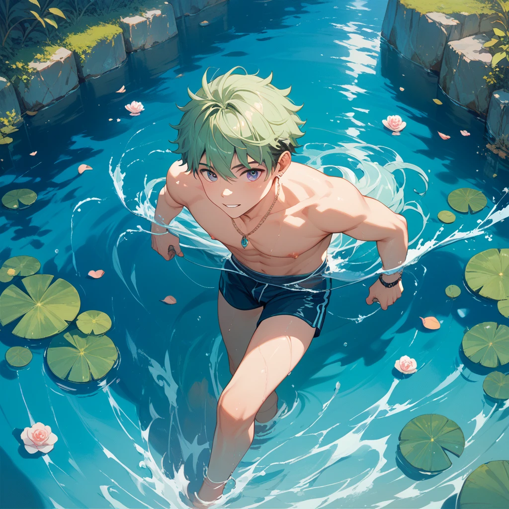 a man At the pond with lily pads Underwater, At the pond, standing At the pond, Float into a powerful Zen state, nymph Underwater, Sit in a reflecting pool, floathing underwater At the Lake, Sit by the pond, Shoulder-deep in water, hair floating in water, At the Lake, Underwater