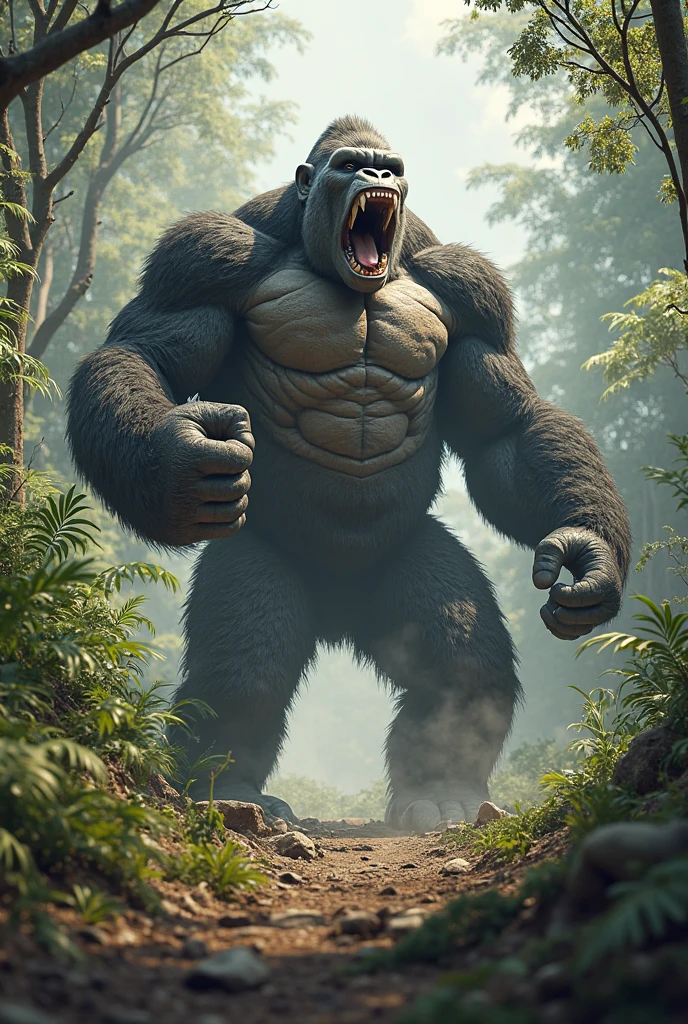 silverback gorilla, beating his and screaming