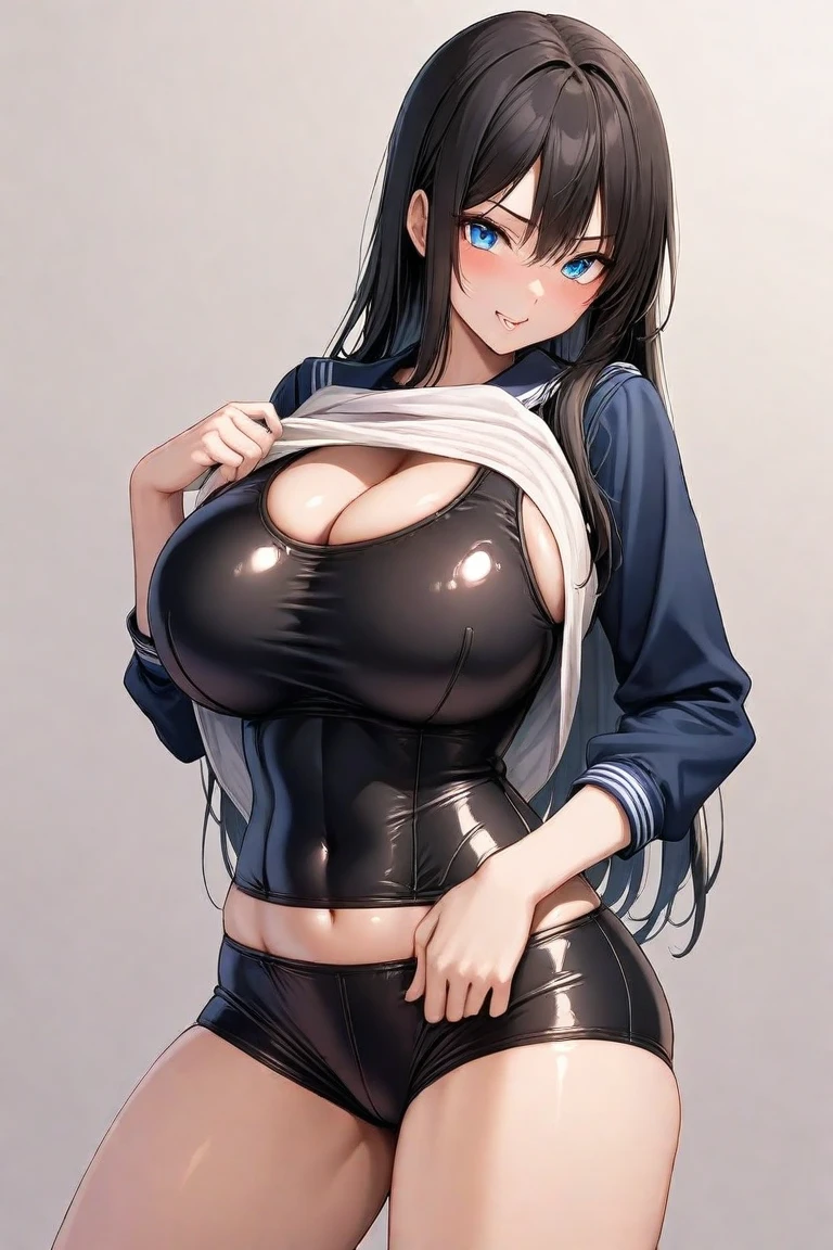 Masterpiece, highres, high Quality, detailed face, detailed body render, 1girl, solo, hyuuga hinata, hinata-sleeveless-outfit, large breasts, big breast, sleeveless shirt, fishnet top, dark lips, unzipped jacket, no bra, breasts out, nipple, standing, blushes, (on bedroom)、camel toe、huge tit、Nipple Puffs、cleavage、Plump、Super big breasts、super big butt、(Lock the curtains)、cowboy shot、full body fishnet tights