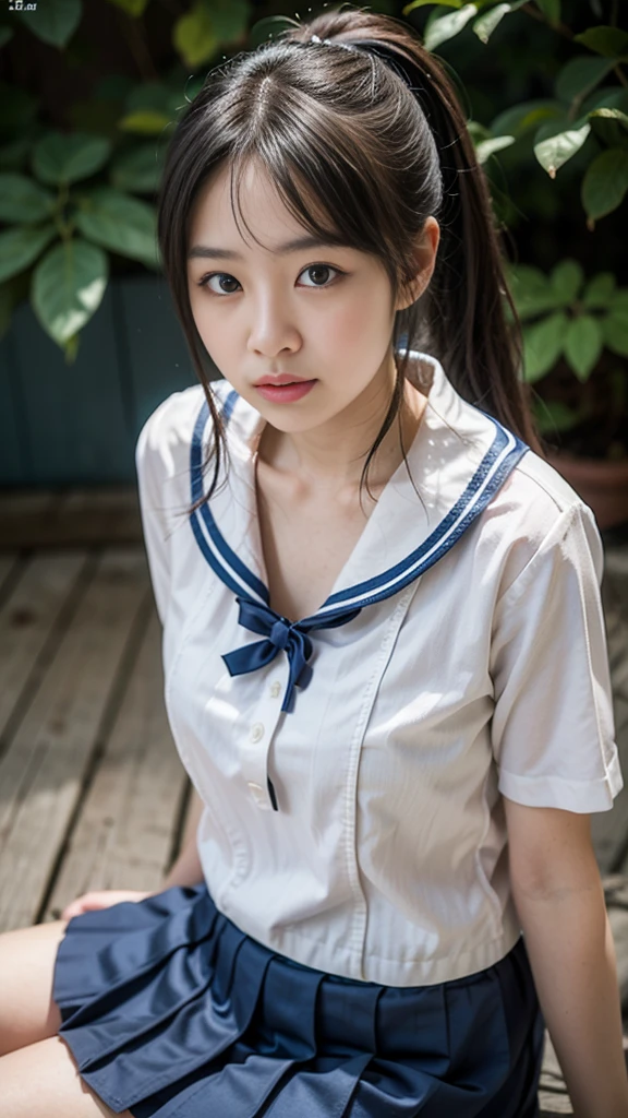 (best quality),(masterpiece),(photorealistic),(ultra high res, raw photo),(hdr, hyperdetailed),(8K),cinematic photo,photo of <lora:AikaYumeno_lora-10:1>,black hair,long hair,bangs,1girl,solo,wearing school uniform,white shirt,blue sailor collar,blue skirt,grass,closeup