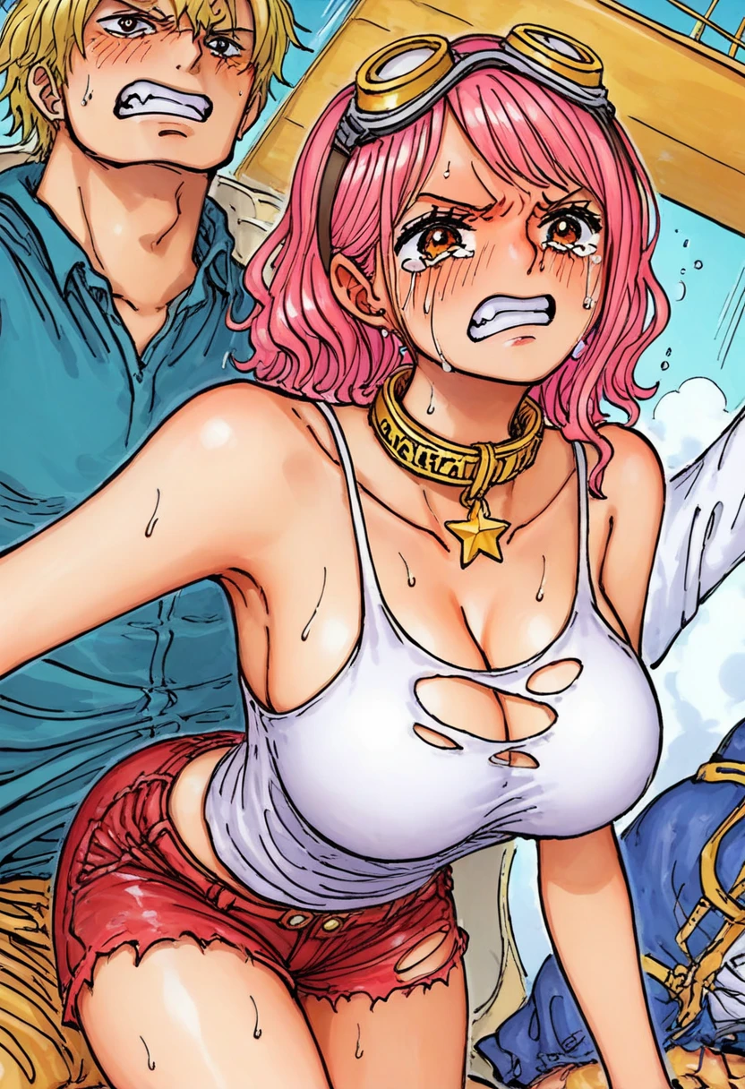 score_9, score_8_up, score_8,girl,1girl,1boy,squatting,blowjob,fellatio,head grab,pushed in hardly,huge penis,veiny penis,big breast,breast bursting out of top,royal dress,princess,open eys,scared eyes,surprised face,question marks <lora:onepiecestylev1:1> onepiecestyle