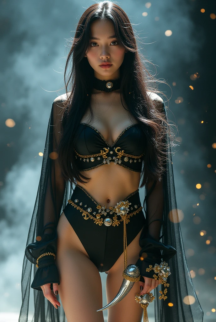 sexy Spanish model who controls poison、beautiful smile、lipgloss、long lashes、intense makeup、look at the camera、full body Esbian、、sparkling poisoned flower costume、、、、shiny sparkling multicolor hair、secrete poison、skull hair accessories、fishnet tights、shiny sparkling dark magic forest background