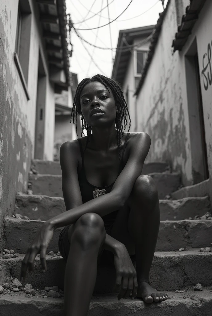A beautiful black woman kneeling