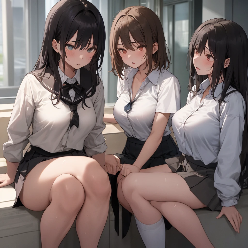 ((Highest quality)), ((masterpiece)), (detailed),Perfect Face,Strong light from the front,With front light,Two naked middle school sisters in the school shower room unbutton their clothes, take off their panties, and spread their legs to show the camera a close-up of their naked crotches,