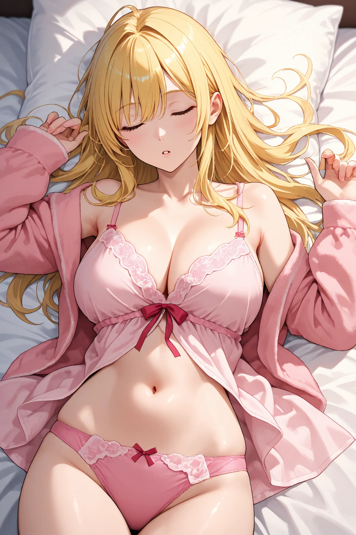 (8K、masterpiece、Highly detailed background、high resolution)、(mitsuri kanroji)、Cleavage、(On the bed、yukata、Gravure pose、underwear)、((NSFW))