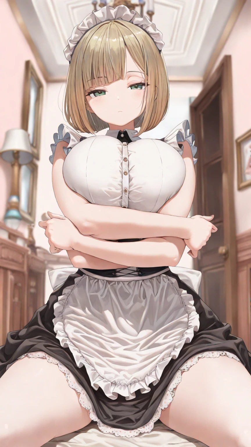 face focus, mansion, indoors, night, dramatic lighting, lights off, golden hour, motion lines, blushing, (terrified:1.9), surprised, shocked, crying, looking at viewer, close up, from above, front view, , standing side by side, (breast press:1.3), hands tied behind back, bound, gagged, (bit gag:1.4), nearly kissing, black lipstick, saliva trail. drool, cleavage, skinny-waist, thick thighs, cleavage, sexy maid outfit, corset, bare shoulders, (frilly:1.3), maid headdress, latex, boob window, choker, latex thigh-highs, tight mini-skirt, (high-heels:1.4), makeup, full lips, pouty lips, perfect face, perfect ???????, perfect eyes,blue eyes,short hair,jewelry hairband, short hair, bob cut,