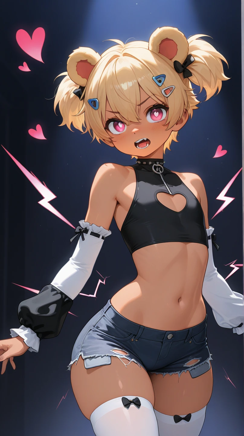 (Highest quality:1.1), (masterpiece:1.4), (Absurd:1.0),
One Girl, navel, cleavage,midriff,collar, crop top, torn clothes、 spiked collar, Medium chest、Looking at the audience、Bedroom、(blush:1.2)、Happy expression、(((Short leggings)))、(Showing pantieicro Mini Skirt))、((High heels))、Blonde、Long gloves