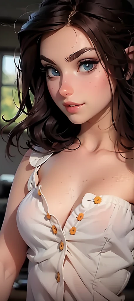 1girl,a beautiful fashion model ,(masterpiece, detailed background, best quality), makeup, drunk, seductive smile, oral invitation, ear blush, full blush, 8k, super detail, ccurate, best quality, award winning, best quality, 1080P, 4K, textured skin, slutty outfit, abs, freckles, nose piercing, eyeliner, push up bra, cleavage, wet boobs, short hair, big boobs, thong, (girlfingering herself) wet skin, slender, athletic (freckles, blush)