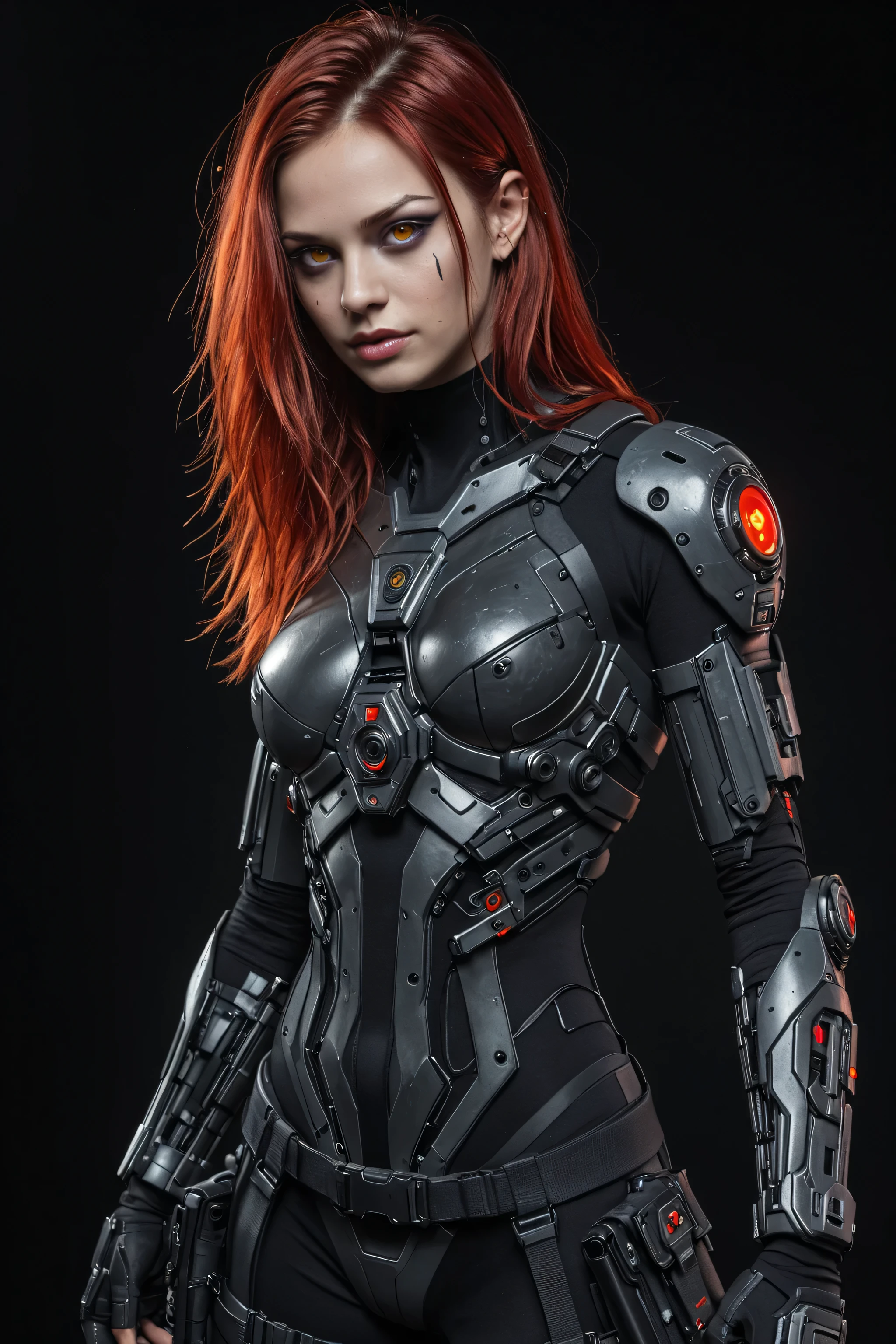 high quality, RAW photo, ultra-detailed, "NOVA-AXE-HUNTRESS", cyber-enhanced redhead fighter, perfect combat pose, wild auburn hair with tech implants, burning hazel eyes with LED glow, twin gravitational war axes with energy fields, perfect tech-gothic battle suit, space station ruins, digital aurora, masterpiece, ultra highres, perfect detail, "CYBER-STAR-WARRIOR", fierce redhead space warrior, perfect fusion style, flowing crimson hair with cyber-neon streaks, hazel eyes with digital targeting overlay, dual plasma-edge space axes glowing neon blue, detailed eyes 1.0 detailed face 1.0 , black lips, .Cute face hair cut short at sides with tatoo and cybernetic processor implant, detailed mouth 1.0 , The clothing appears rugged and distressed, 1.0 HDR purple electrics aplied on the cybernetic arm UHD 1.0 NO BLUE! 1. Subject: exquisite face, knowing smirk, captivating mysterious gaze, short vibrant purple hair with long bangs obscuring one eye, Body: perfect alluring figure, flawless anatomy.tactical khaki pouches with gameboy like red screen with pacman behind H
(Visual Effects)
cigaretteの流れが左右対称に分かれる, Xu々brightens up, キャラ登場後にthunderがピリピリ, Red lightning scatters, enveloping the entire screen., Strong Contrast between Light and Shadow, Motion blur and a shaking camera are also OK.
