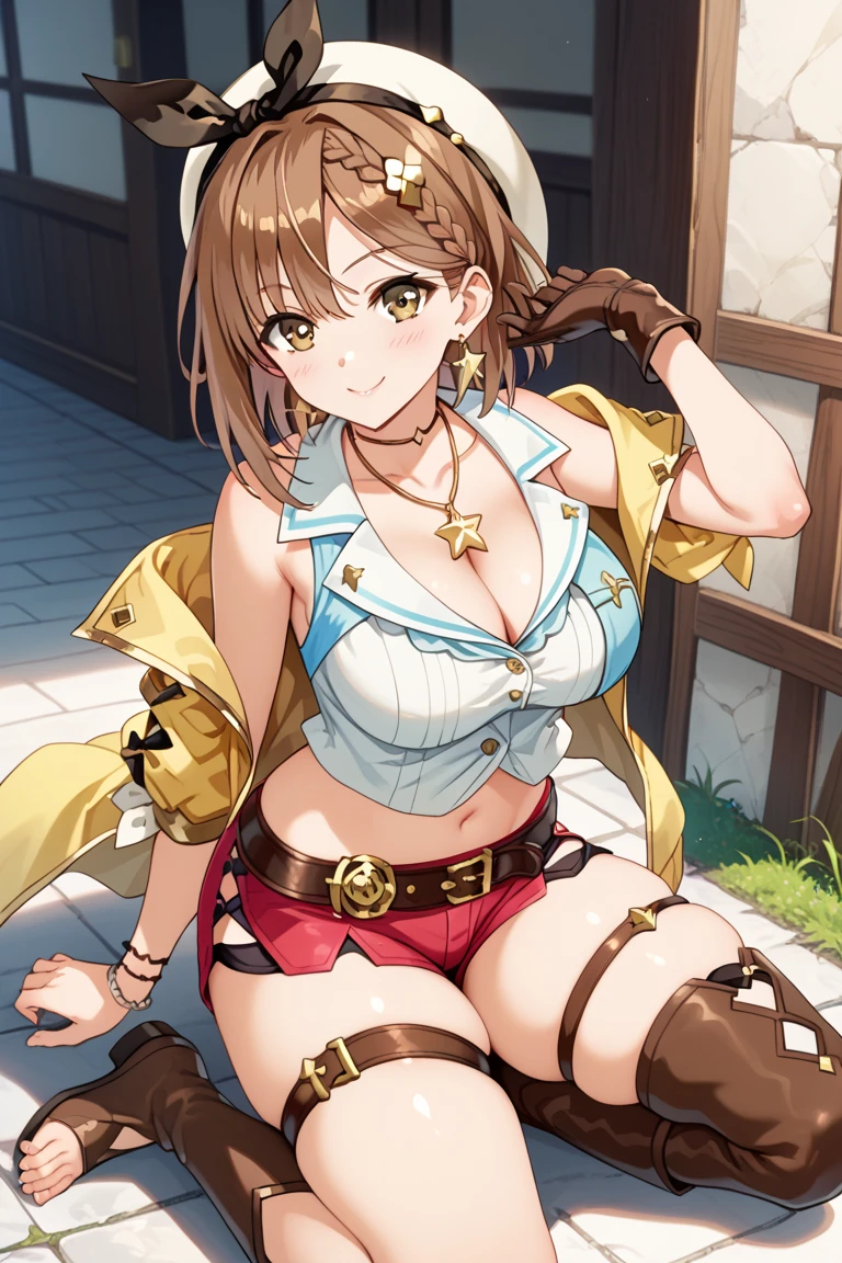 masterpiece, highest quality, High resolution, Highly detailed CG, First default, First closing, Bare thighs, One Girl, belt, flask, chest, alone, Laughter, Seaside,Black lace underwear,Sumo,Four threads.Brown Skin,After sunburn,Seaside,Squat,Kneel,boots,Spread your legs,Hip,smile,The fabric is thin,See-through,fun,Open your hands,inserted by a man,Trance,Realistic depiction,