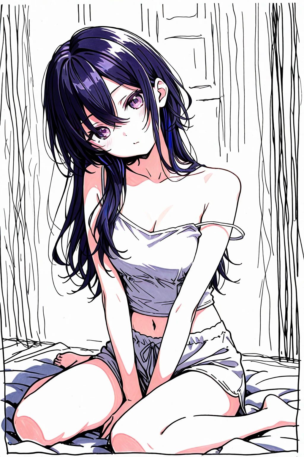 1 girl, alone, teenager ( naked, pink nipples) (cute,sweet,bare face,Big eyes,black hair:1.4) (smile:1.2) Hear it directly, medium hair, short tall, Cowboy Shot (in the classroom, There are no other students., hands behind:1.5) (dynamic poses,Dynamic angle:1.2) destroy japanese language, Japanese idol, black eyes (Manga, line art, Black & White, black and white, No color, white skin:1.4) LineAniAF