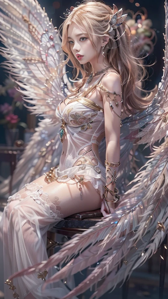 (32K:1.5, Dark fantasy:1.5, Highest quality, masterpiece, Ultra-high resolution), Perfect dynamic composition:1.6, (Demon World:1.6, Detailed tattoos on the whole body:1.6, wearing exquisite jewelry:1.6), Very detailedな肌と顔の質感:1.3, charm的な肖像画:1.3, Very accurate, Very detailed, (Cute and sexy succubus demon with big wings:1.3, Incredibly slim body:1.3, beautifully、beautiful:1.3), Prisoner, slave, Horn, Fair skin, Sensual posture, Spread your legs, chaos, darkness, (How to dress properly in badly torn clothing:1.3), Mid-chest, Don't show areola, (Big eyes that exude beautiful eroticism:0.4, Her facial expression when she felt intense caressing:1.0, Open your mouth a little, lipstick, Feel the beautiful eroticism:0.9, Too sexy and cute:0.9, charm的な:0.9), ((torture:1.5, Lots of chains:1.6, Countless chains tangled in clothes:1.6, Chain your right arm:1.5, Chain the left arm:1.5, The right leg is bound with a shackle and chain:1.5, The left leg is bound with a shackle and chain:1.5)), (((An immeasurable amount of fluid flows through the body.:1.5))), Super long blonde curly hair, Earrings, necklace, bracelet, romantic, mysterious, elegant, Object of admiration, original, dramatic, artistic, Innovative, charm, Heartful, Fancy, sense of openness, sense of cleanliness, special, exciting, Extreme, Tilt, sense of loss, sorrow, sorrowの表現, (((大人のcharm, 女性的なcharm)))