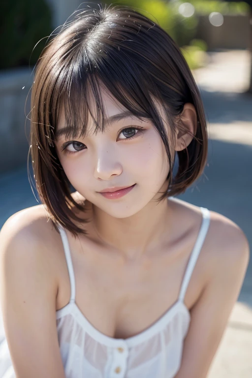 Highest quality, Face Focus, Soft Light, Ultra-high resolution, (Realistic:1.4), RAW Photos,
1 Japanese girl, alone, cute, (pupil, Light in your eyes),  Beautiful face in every detail, (Detailed eye resolution),(High resolution detail of human skin texture),
(forehead、bob cut),Tear bags、
Small breasts、((yukata、Fireworks display))、Rukutama、Open your mouth a little、freckles、seductive smile、cleavage 、From below、Low - Angle、With open arms、
(Portraiture)