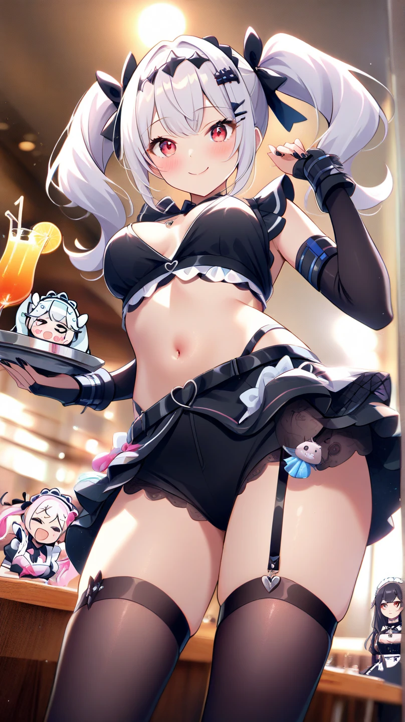 One Girl、Maid clothes、Are standing、Please lift your skirt、Used condom skirt、Blushing、Front view、Love juice dripping from between her legs