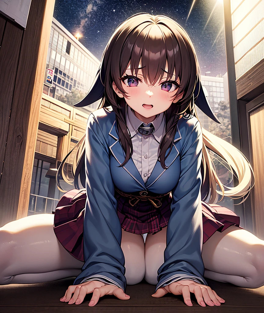 (night:1.7), east asian architecture, bend over,No leakage of big chest, shift dress, White Collar Hair, 長い灰colorの髪, retreat, lip flap, purple eyes, , 1woman, comic strip,20-year-old,mature woman,beautiful fingers,beautiful length legs,beauty body,cute nose,beautiful character design,完璧なeye,完璧なface,looking at the viewer,(innocent_big_eye:1.0),(light_笑face:1.0),official art,Highly detailed CG Unity 8K wallpaper,perfect lighting,very colorful,bright_front_face_lit,(master piece:1.0),(Highest_quality:1.0), Super high resolution,4K,super detailed, photo shoot, 8K, nffsw, High resolution, absurd:1.2, kodak portrait 400, film grain, background is blurry, Bokeh:1.2, lens flare glow, ( vibrant_color:1.2) (beautiful,big_chest:1.4), (beautiful_face:1.5),(narrow_waist),top-quality、masterpiece、high school girl、sailor suit、school uniform、wet in the rain、nipple see through、巨大なchest、large full chest、chestの膨らみがある、Full body Esbian、Shyness、Trance、、length、spread your legs apart、((angle from below))、thighs thighs thighs, big ass, , concentratedしている, concentrated, stomach, belly button, big chest, nipple see through, sex, belly button天国, white underwear、waitress、Insertion of foreign body into vagina、will be inserted into 、sex MACHINE、nipple transparent , ride a horse , solo boy、Girl lying on her back at an angle from below, spread legs, spread , naked, large full chest、nipple see through, fingering, , Olgam Cute face, blush, Wet shiny skin, Well detailed background, High resolution, Highestquality, professional , woman , nice hands, Professional hands、((Insertion of foreign body into vagina))、((Insert the vibrator))、AHE face、stick out tongue、generally、light brown hair、
