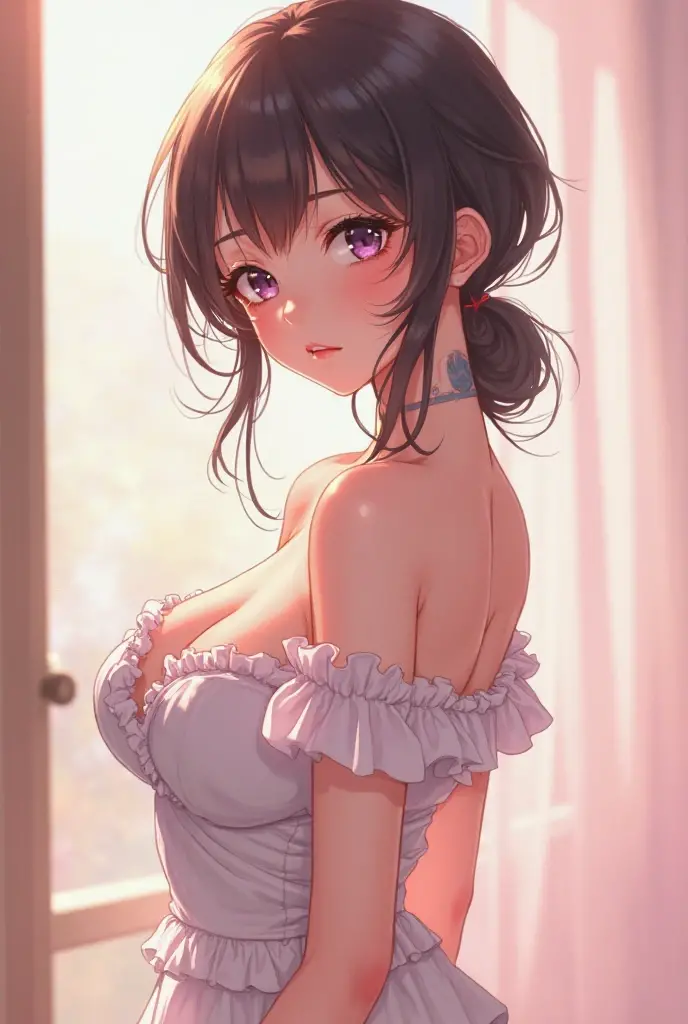 ((Masterpiece, Top Quality, High Resolution, UHD, Perfect Pixel, Depth of Field, 4k, RTX, HDR))), 1 Girl, Single, Alone, Beautiful Anime Girl, Beautiful Art Style, Anime Character, ((long hair, bangs, brown hair)), (green eyes: 1.4, round eyes, beautiful eyelashes, realistic eyes), (detailed face
Blush: 1.2), (Smooth texture: 0.75, Realistic texture: 0.65, Photorealistic: 1.1, Anime CG style), Medium breasts, (Dynamic angle, Dynamic pose: 1.4, Throw, Close, Viewer looking), perfect body, (red lipstick)naughty woman,close up, big breasts, huge breasts
indoor、Top Quality, Photorealistic, 8k, High Resolution, Girl,smile,Bras that cut into too big breasts,back view,Number of fingers is 5
1 Woman, (Professional Lighting, Bokeh), 
1.5), (Portrait: 0.6), Gorgeous, (Dynamic Pose: 1.2), Soft Lighting,leaning forward
8K, ultra-definition image quality, highest image quality, long and full eyelashes、In underwear、Big Ass、Plump body、Embarrassing、Small face、Realistic Face、tall、solo、Girl's room, panties are visible、White, flesh-colored, or pink lingerie、attractive stepmother、Figure (looking up from below), close-up of crotch, camel's toes、Pose where you can't see your hands、leaning forward、balance the face,The number of arms is 2, the number of legs is 2