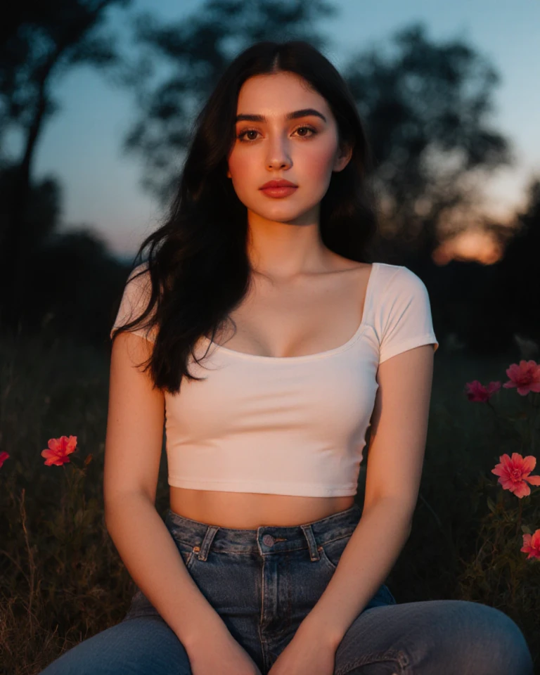 photograph of a dark-haired 18 years old, with windblown curls, her short hair is intertwined, like a flame against the twilight sky., radiating unbridled beauty, Big Breasts, wearing a transparan see trough blouse with holes in it, , braless, 